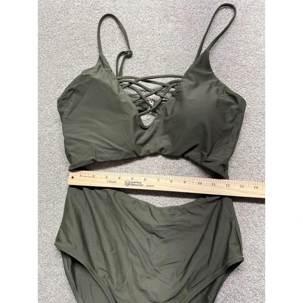 Cupshe Olive Green Lace Up Cutout One Piece‎ Swimsuit Medium